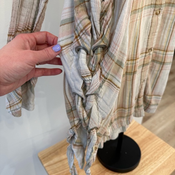 Free People Nordic Day Plaid Lace-Up Tunic Shirt Size Large - Picture 9 of 13